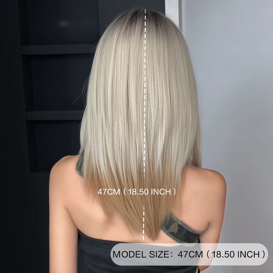 7JHH WIGS Perücke für Damen, schulterlang, gerade, beige-braun, Ombre, synthetisch, mit Pony - Bild 3