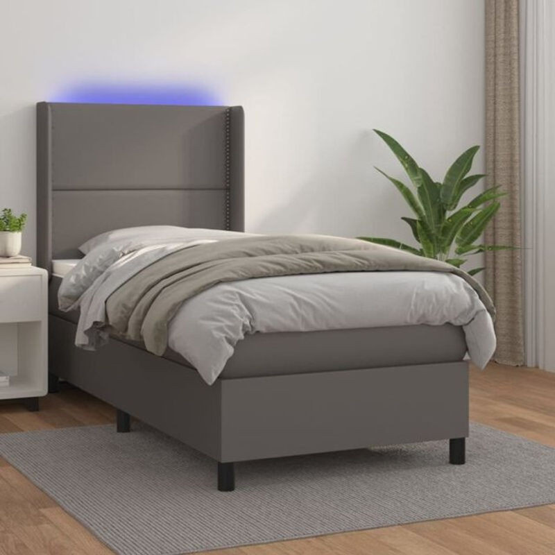 vidaxl Boxspringbett mit Matratze aus Kunstleder in Grau, B/T/H: 90 x 200 x 118 cm - Bild 1