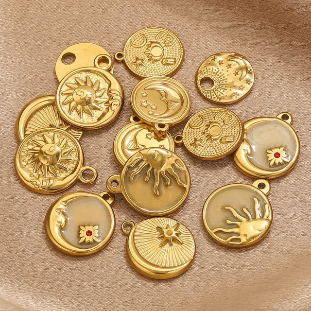 Elomia Anhänger Sonne Mond, Edelstahl, Gold, Damen - Bild 1