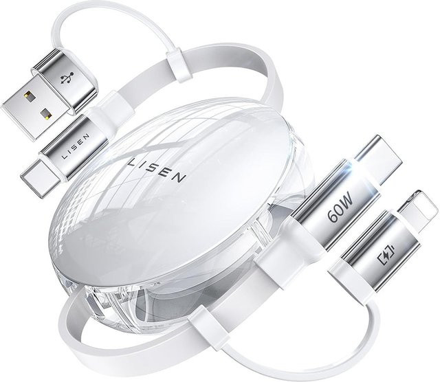 Lisen Daten- und Ladekabel USB-C auf USB-A und USB-C auf Lightning, 60W, 1m, Weiß - Bild 1