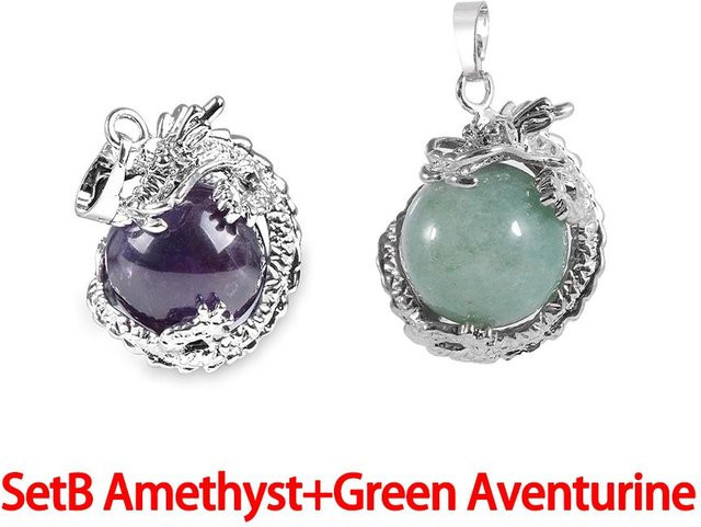 Halskette mit Amethyst-Anhänger, Drache, Perlen, Kupfer, Silber, Unisex - Bild 1