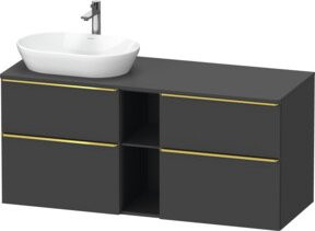 Duravit Waschtischunterschrank D-Neo in Grau Anthrazit Hochglanz, Wandmontage mit Türen und offenen Regalfächern, B/T/H: 140 x 55 x 66,4 cm - Bild 1
