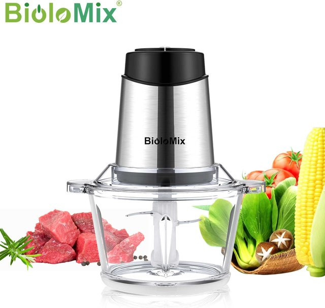 BioloMix Küchenmaschine mit 1,8 l Fassungsvermögen und Fleischwolf-Aufsatz mit zwei Geschwindigkeiten zum Hacken von Gemüse, Zwiebeln, Knoblauch und für Babynahrung - Bild 1