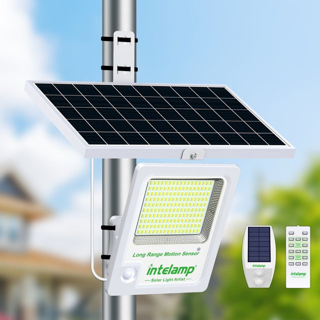 intelamp Solarleuchte für den Außenbereich mit 3000 lm, 20000 mAh und Bewegungsmelder, wasserdicht, Farbe: Weiß - Bild 1