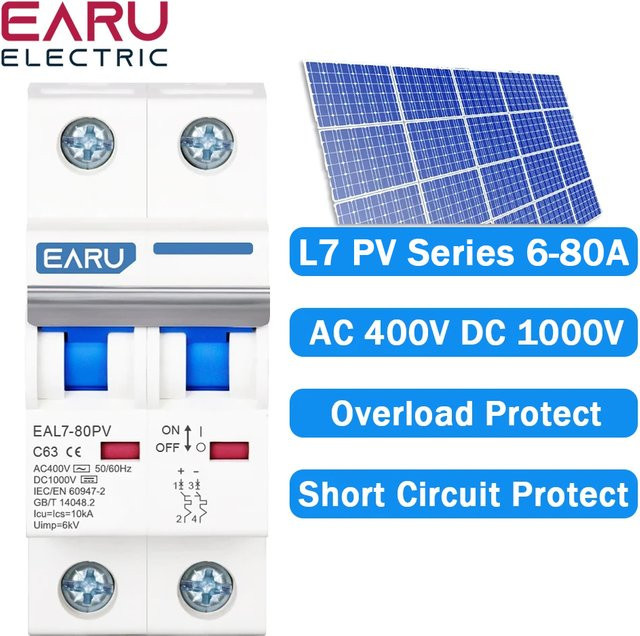 EARU L7 2P Mini-Leitungsschutzschalter für Solarstrom PV Photovoltaik DC 1000V AC400V 6A-80A weiß - Bild 1