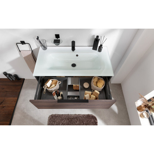 Fackelmann Waschtisch-Set B.Paris mit Glasbecken in Schwarz Matt und Rigoletto Eiche, Breite: 90,5 cm - Bild 3