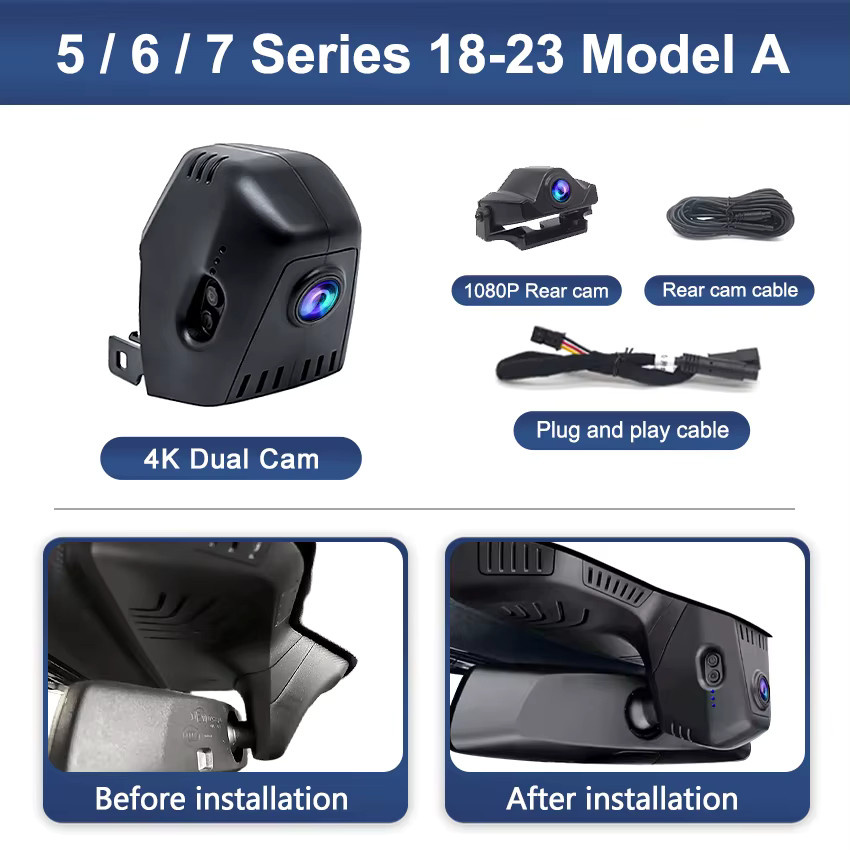CARBAOHUI 4K Dashcam Auto-DVR für BMW 5er, 6er GT, 7er (Modelle G30, G31, G32, G11 von 2018 bis 2023), Plug-and-Play, Schwarz - Bild 5