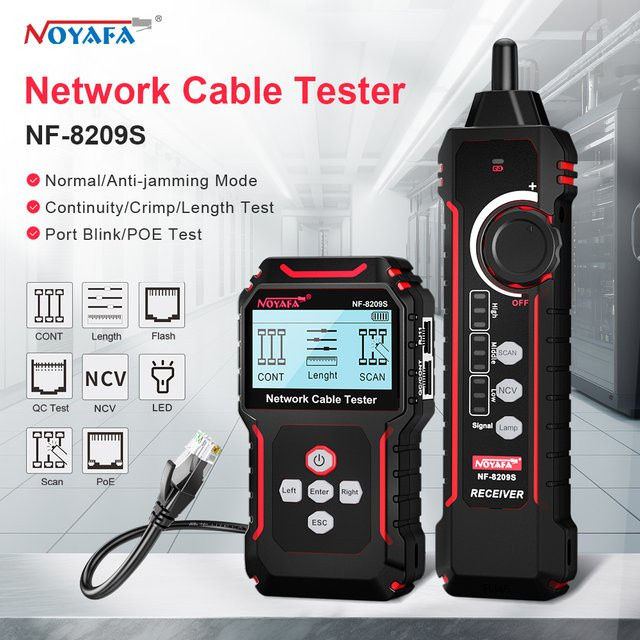 NOYAFA NF-8209S Netzwerkkabel-Tracker LAN-Messgerät mit LCD-Display und Längenmessung in Schwarz - Bild 1
