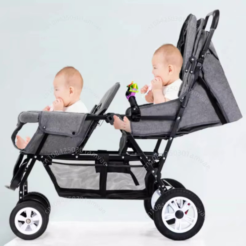 LUVCHAIN Faltbarer Zwillings-Buggy mit verstellbarer Rückenlehne in Schwarz, Grau oder Gold - Bild 2