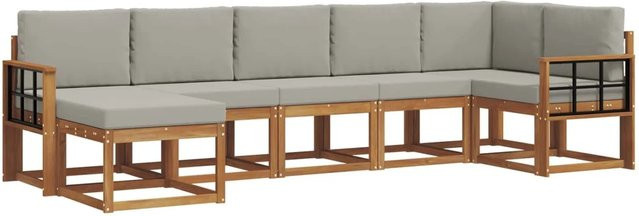 vidaXL Outdoor-Sofagarnitur 7-teilig aus massivem Akazienholz in Braun und Hellgrau mit L-Form und Kissen - Bild 1