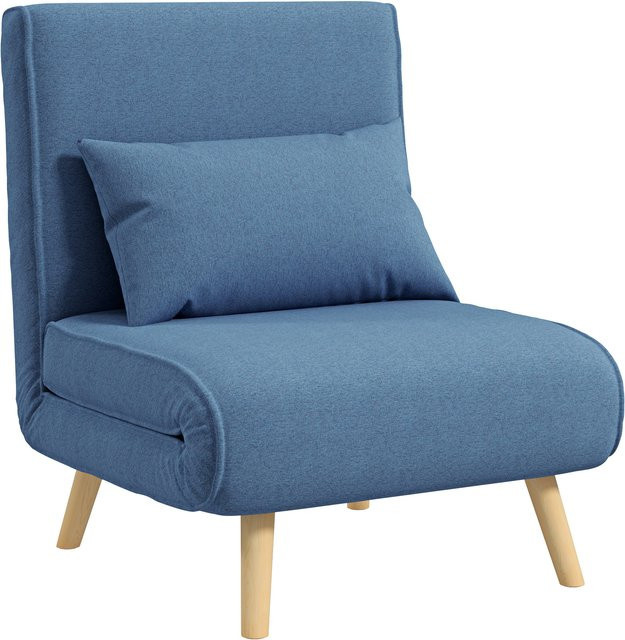 HOMCOM 3-in-1 Schlafsessel in Blau als 1-Sitzer, Sessel und Gästebett mit 5-fach verstellbarer Rückenlehne und inklusive Kissen - Bild 1