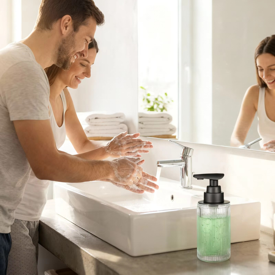 Automatischer kontaktloser Seifenspender aus Glas von YAUKPH in Schwarz, wiederaufladbar via Typ-C, Füllmenge: 360 ml - Bild 3