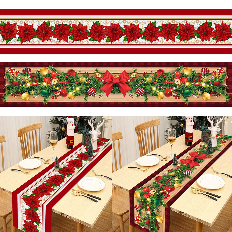 Huiran Weihnachts-Tischläufer aus Polyester in Hellgelb für Weihnachten und Neujahr - Bild 1
