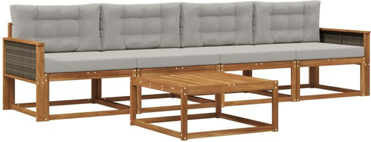 vidaXL Outdoor-Sofagarnitur aus Akazie mit 5-teiligem Set und Kissen in Natur und Grau - Bild 1