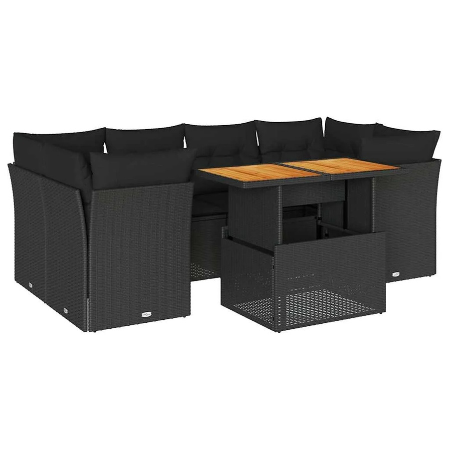vidaXL 7-teilige Garten-Sofagarnitur in L-Form mit Tisch und Kissen, Schwarz, Poly-Rattan und pulverbeschichtetem Stahl - Bild 2