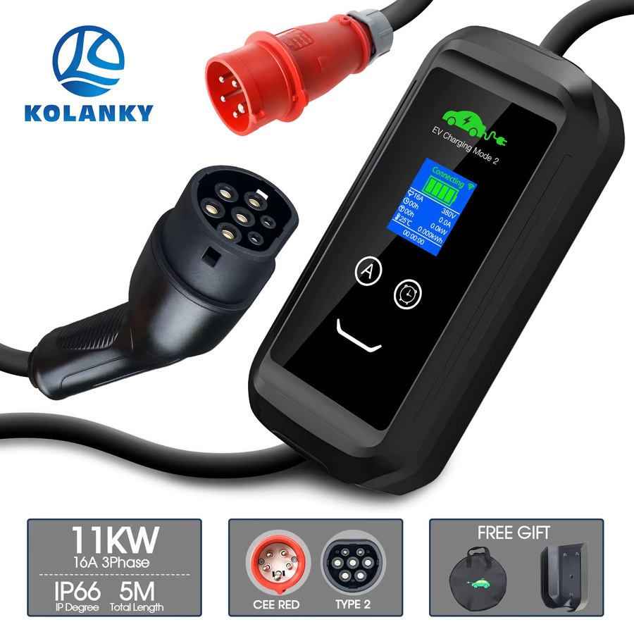 Kolanky Adjust EV-Ladegerät Typ 2 mit CEE Roter Stromstecker, 11KW 16A Heimladestation mit Tuya App Steuerung und Wi-Fi, 5m Kabel - Bild 1