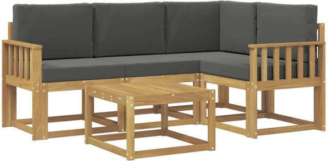 vidaXL Outdoor-Sofagarnitur in L-Form aus Akazienholz mit Kissen, Weiß und Anthrazit - Bild 1