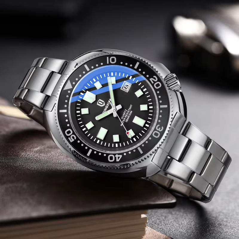 QINGXIYA Armbanduhr, Quarz, Edelstahl, Schwarz, Herren - Bild 4