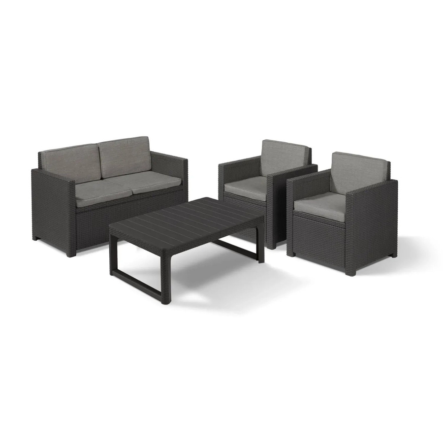Allibert Victoria Monaco Loungeset 4-teilig aus Polyrattan in Anthrazit mit 2-Sitzer, Sessel, Tisch und Auflagen - Bild 2
