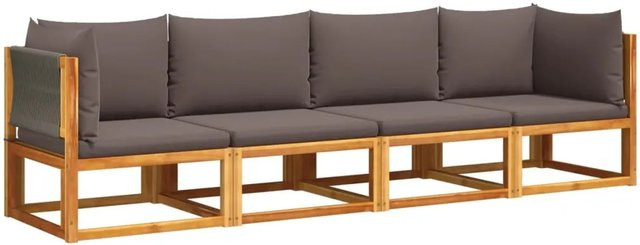 vidaXL 4-tlg. Garten-Sofagarnitur L-Form aus massivem Akazienholz mit grauen Kissen - Bild 1