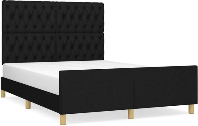vidaXL Bettgestell mit Kopfteil in Schwarz aus Stoff und Holz, B/T/H: 140 x 190 x 146 cm - Bild 1