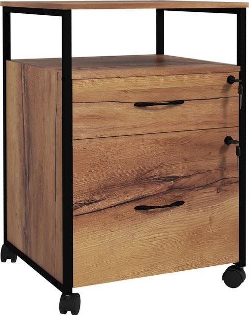 Vinsetto Rollcontainer für das Büro mit 2 abschließbaren Schubladen in Rustikalem Braun, B/T/H: 44 x 40 x 66,5 cm - Bild 1