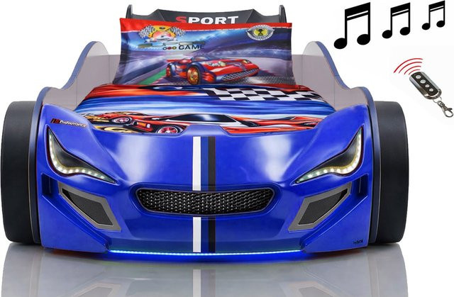 Autobett für Kinder von Aileenstore mit LED-Unterbodenbeleuchtung, Sound und Fernbedienung, B/T: 90 x 200 cm - Bild 1