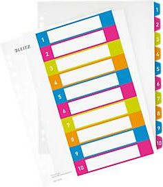 LEITZ Kunststoffregister Wow Zahlen 1-10 A4 Überbreite multicolor PC-beschriftbar - Bild 1