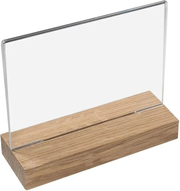 HMF 46943 Acryl Tischaufsteller mit Holzfuß aus Eichenholz, DIN A5 Querformat, transparent, B: 21,0 cm, H: 18,0 cm, T: 6,0 cm - Bild 1