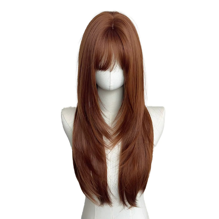 MEISU Perücke, synthetisch, gerade, Air Bangs, Orange, Damen - Bild 4