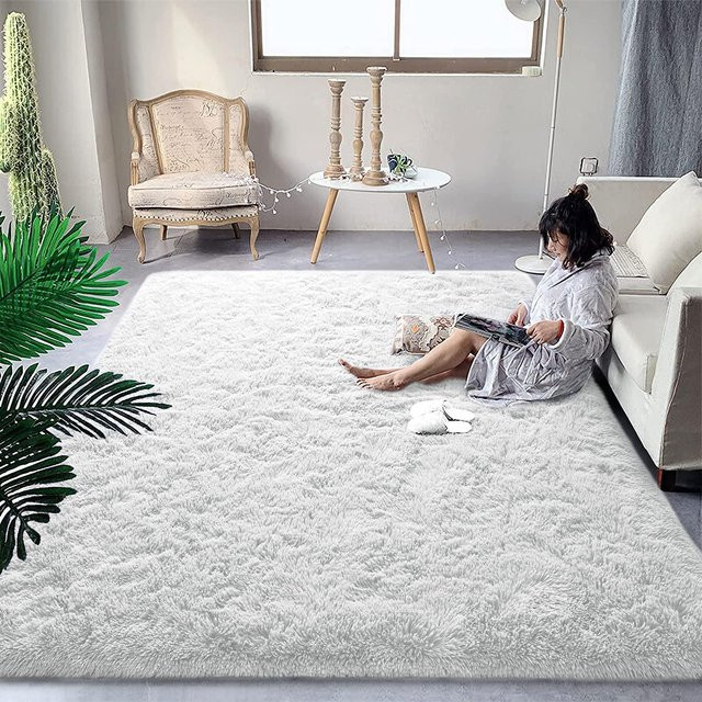 Weicher Plüschteppich aus Kunstfell von Binchi Furniture in Weiß, rutschfest und schallabsorbierend, B/T: 160 x 200 cm - Bild 1