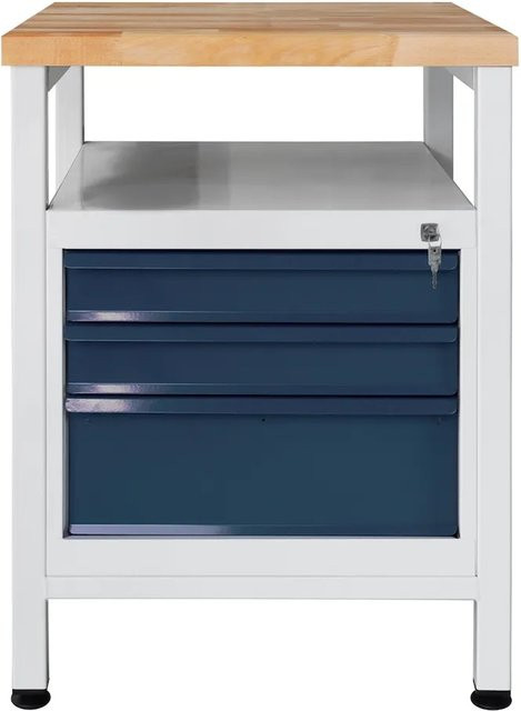 PROREGAL Werkbank Slim Rhino mit Ablagefläche und 3 Schubladen, Buche und Stahlrohr, H x B x T: 84 x 60 x 60 cm, Lichtgrau Anthrazitgrau - Bild 1