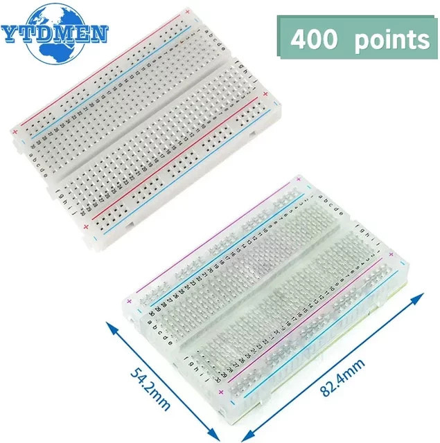 YTDMEN Breadboard mit 400 Tie Points, lötfreies Universal Test Protoboard für Arduino, weiß transparent - Bild 1