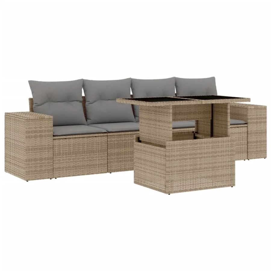 vidaXL 5-tlg Garten-Sofagarnitur aus Polyrattan mit Kissen in Beige - Bild 2