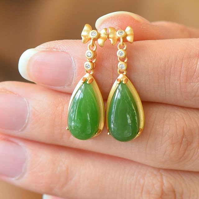 YIRAN Jewelry Ohrhänger, Hotan-Jade, Kristall, Damen, brown - Bild 1