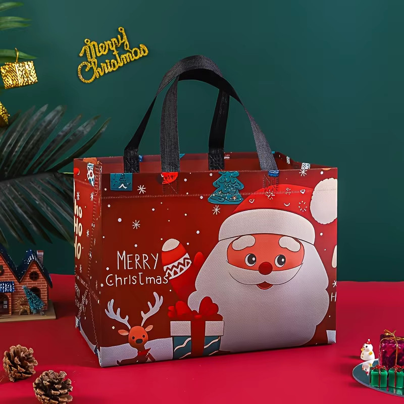 6 oder 12 Stück Weihnachtliche Vliesbeutel mit Schneemann, Weihnachtsmann und Elch als Geschenkverpackung und Weihnachtsdekoration - Bild 3