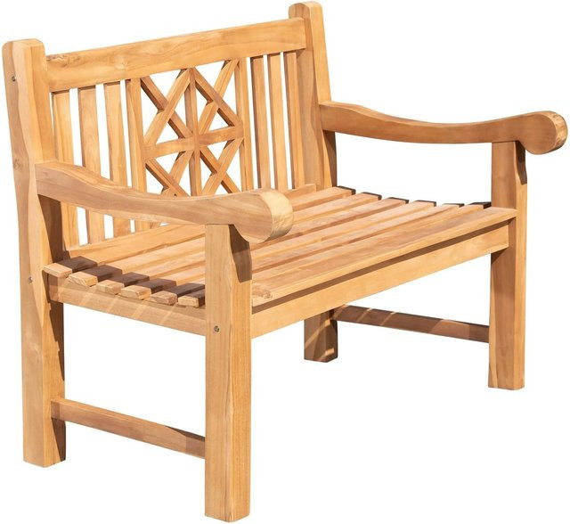 DELUKE Gartenbank VUZAR aus Teakholz mit Lehne und Armlehnen, wetterfest, Farbe Teak, B/T/H: 120 x 72 x 92 cm - Bild 1