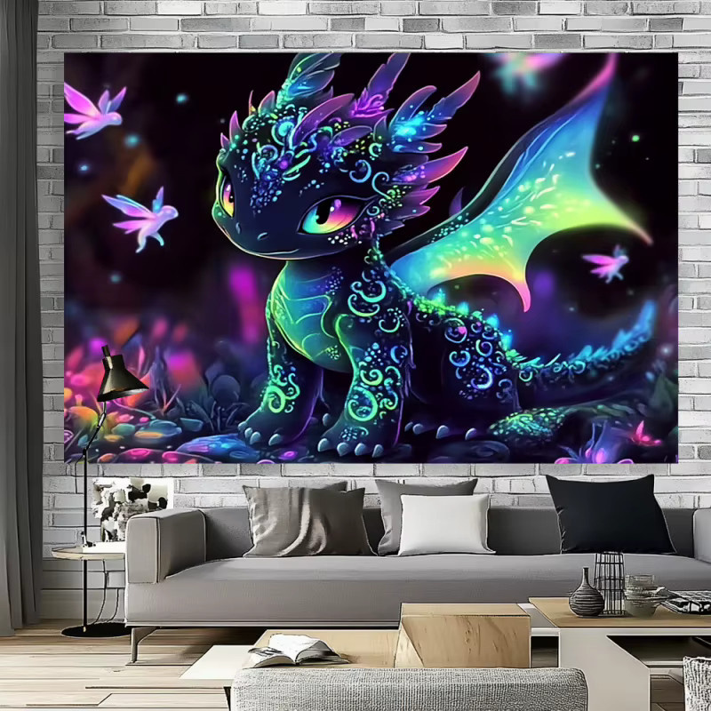 VIKAMA Bunter Drachen-Wandteppich mit Drachenzähmungs-Motiv in Multicolour als dekorative Wanddekoration für Kinderzimmer und Wohnzimmer - Bild 5