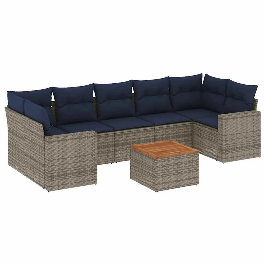 vidaXL 8-teilige Garten-Sofagarnitur in L-Form aus grauem Poly-Rattan mit Kissen und pulverbeschichtetem Stahlgestell - Bild 2