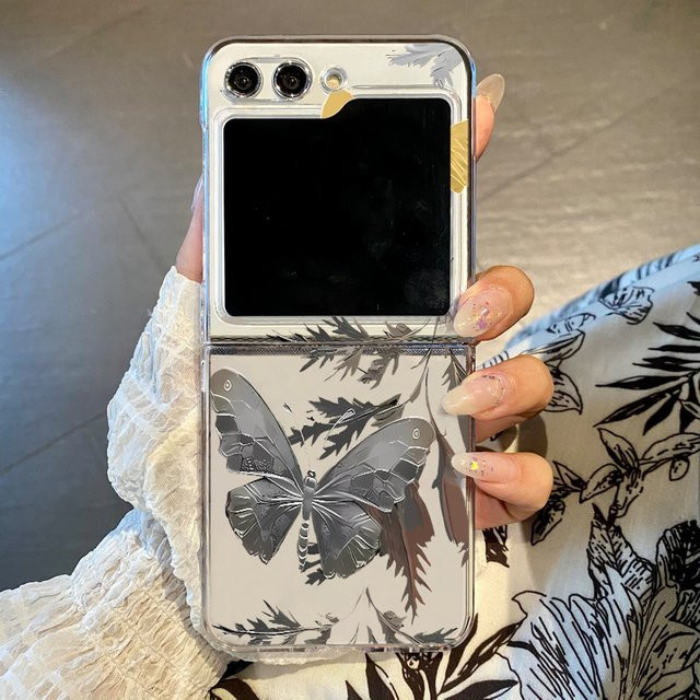 Schmetterling Blumen Handyhülle für Samsung Galaxy Z Flip 6 5G 5 Flip 4 5G Transparent Hard Cover - Bild 1