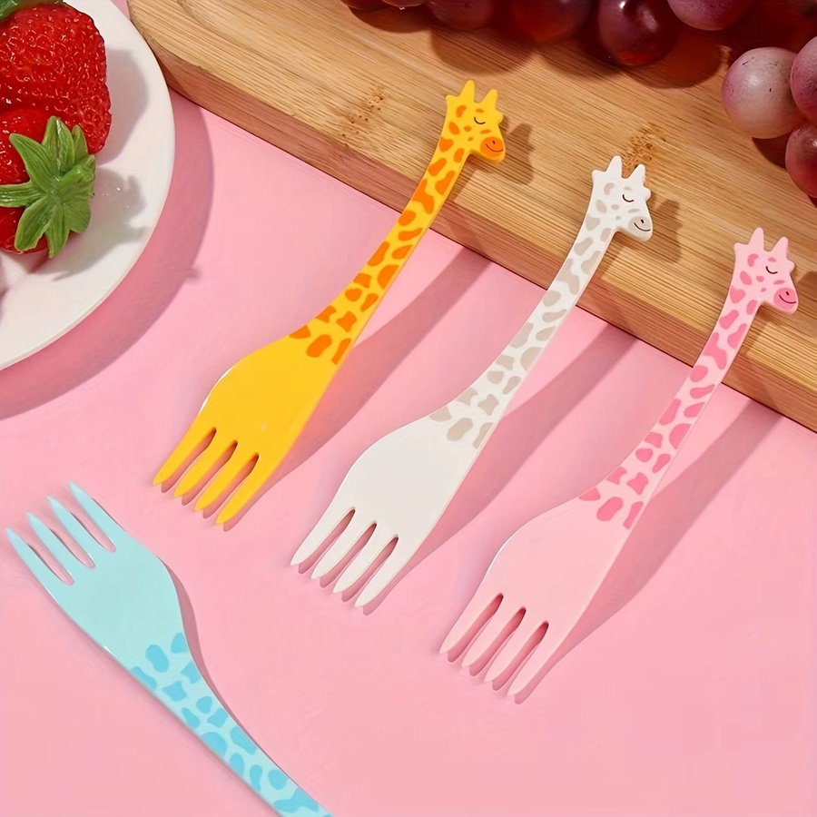 12er Set wiederverwendbare Obstgabeln im Giraffen-Design aus Kunststoff, bunte Snack- und Kuchengabeln für Obst und Dekoration - Bild 2