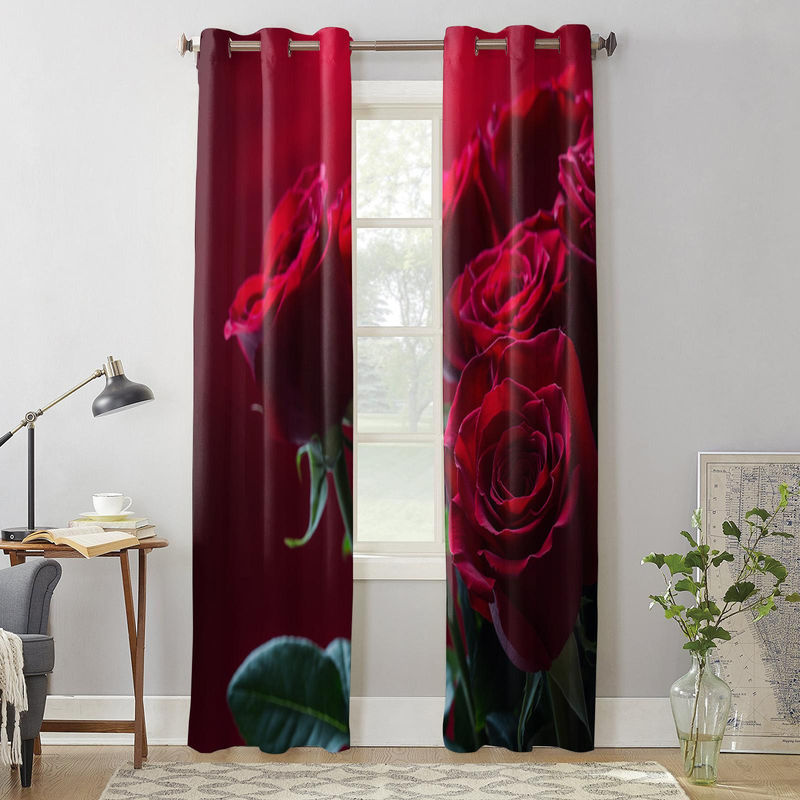 Super Six Fenstervorhang mit rotem Rosenmuster, semi-transparent, Breite: 135 cm, Höhe: 60 cm - Bild 3