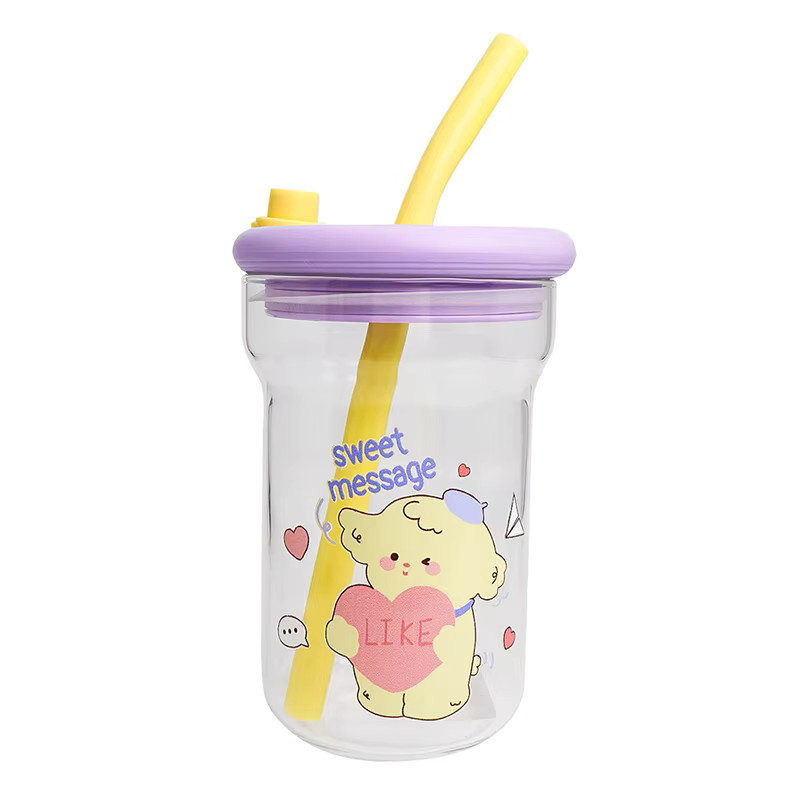 HeY LiLac Strohhalmbecher aus Borosilikatglas mit auslaufsicherem Deckel, 600 ml, mehrfarbig - Bild 2