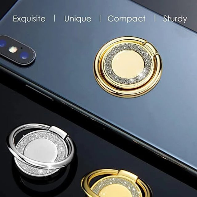 Bling Fingerring-Telefonhalter in Silber als modischer Handy-Ständer und tragbare Ringhalterung für Xiaomi und iPhone 14 15 - Bild 1