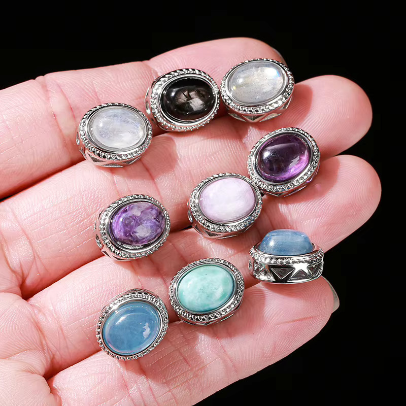 Perle Amethyst Aquamarin Mondstein, ovale Form, Legierung - Bild 2