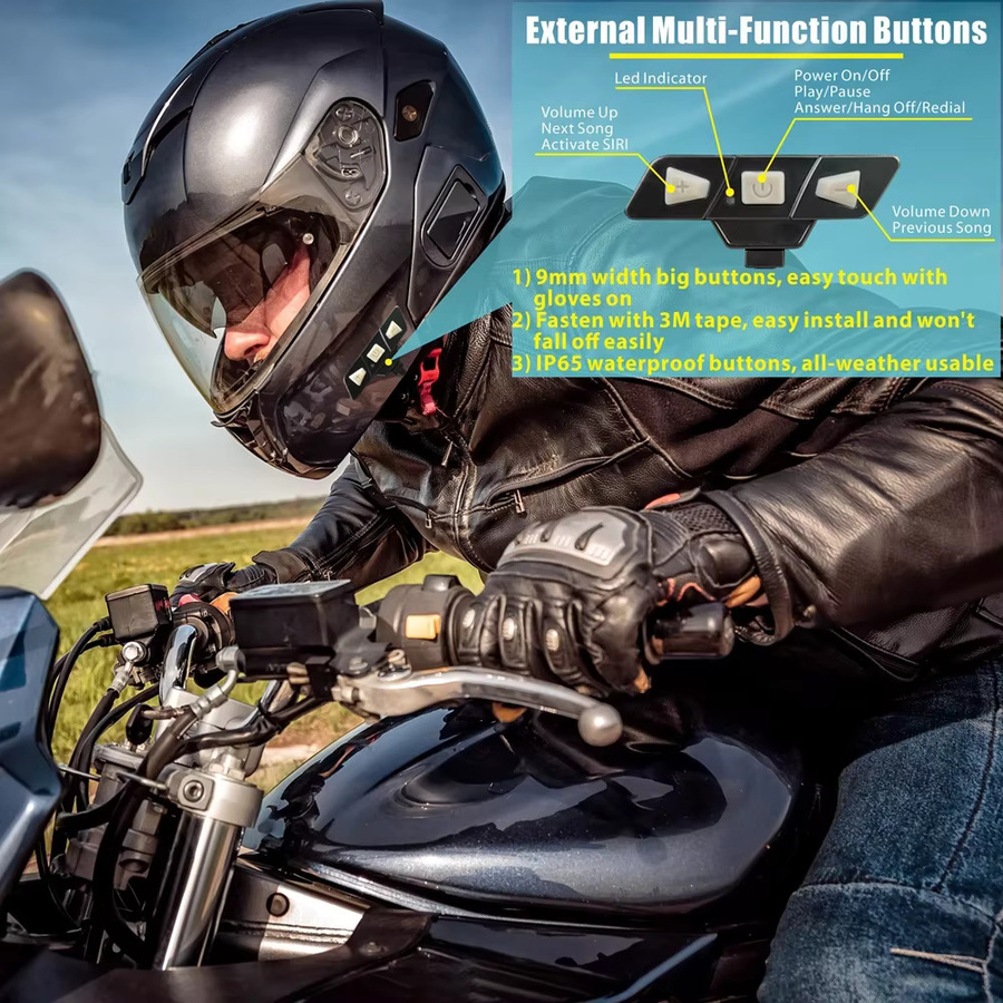 Kebidumei Motorrad Bluetooth 5.2 Helm Headset in Schwarz mit Noise Reduction und Mikrofon für Stereo Musik und Freisprecheinrichtung - Bild 3