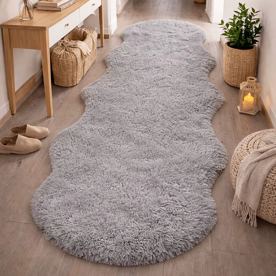VIKAMA Shaggy-Teppich in Grau, unregelmäßig geformt, weich und flauschig für das Schlafzimmer - Bild 1