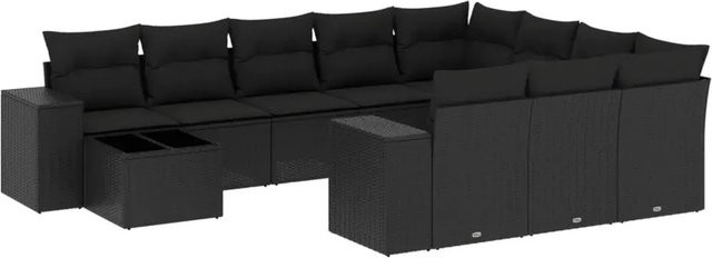 vidaXL 11-tlg. Garten-Sofagarnitur in L-Form aus Polyrattan mit Kissen, Schwarz - Bild 1
