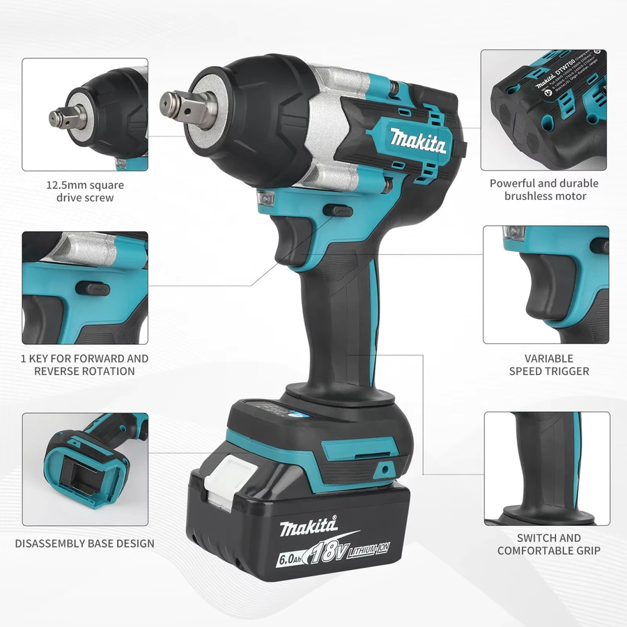 Makita DTW700 Bürstenloser Akku-Schlagschrauber mit 1000 Nm Drehmoment und 1/2 Zoll Aufnahme für 18V LXT Akkus - Bild 3