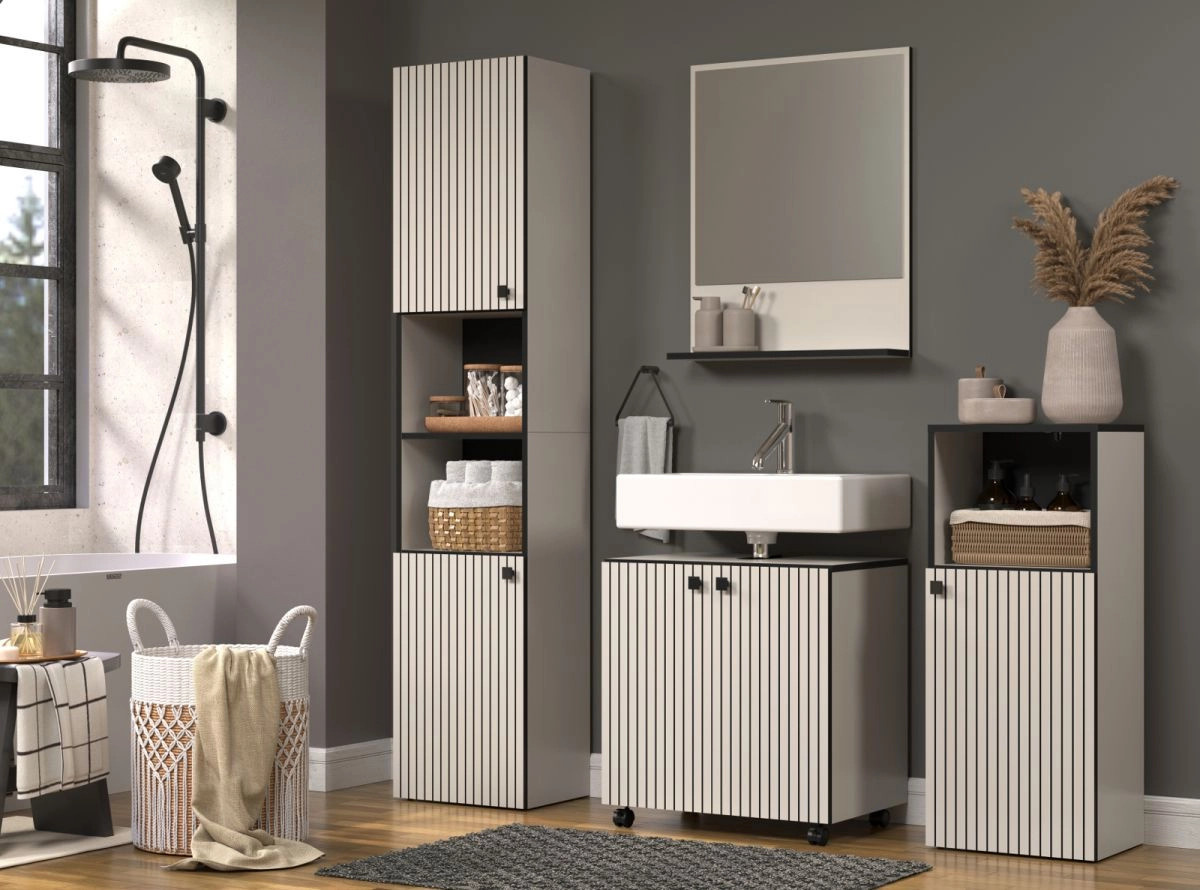 Badezimmer Kommode Feliz von TOP.FURN in Grau, modern mit offenen Regalen und Türen, B: 40 cm, H: 95 cm - Bild 2